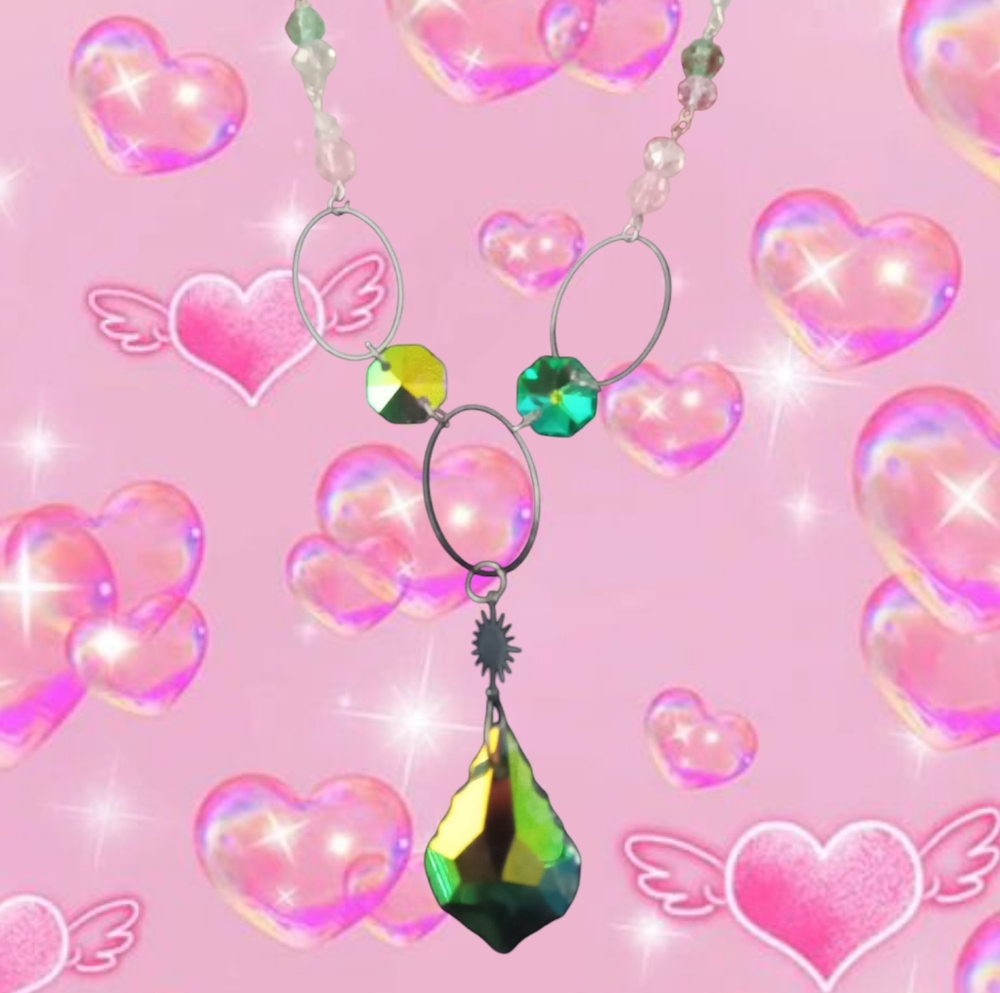 Green and Yellow Gemstone Necklace with Teardrop Pendant
